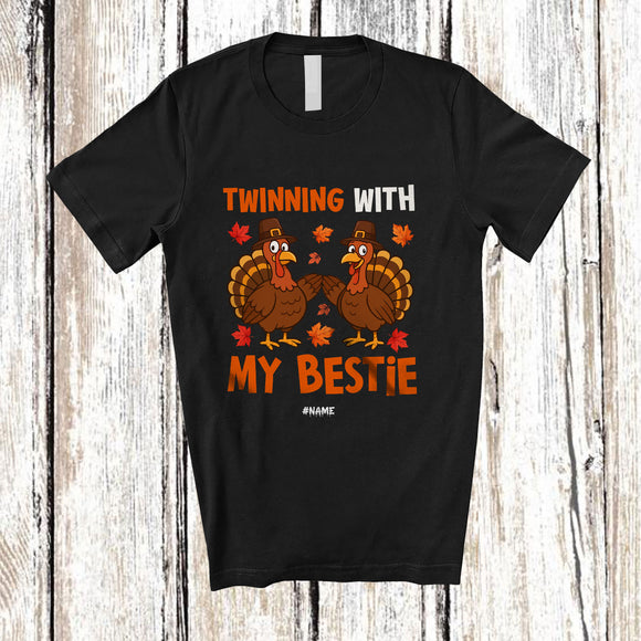 MacnyStore - Personalized Custom Name Twinning With My Bestie; Adorable Thanksgiving Twin Turkey; Family T-Shirt