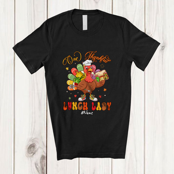 MacnyStore - Personalized Custom Name One Thankful Lunch Lady; Lovely Thanksgiving Turkey Proud Job T-Shirt