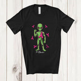 MacnyStore - Personalized Custom Name Alien Pink Ribbon; Lovely Breast Cancer Awareness Alien; Women Family T-Shirt