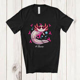 MacnyStore - Personalized Custom Name Axolotl Pink Ribbon; Lovely Breast Cancer Awareness Axolotl; Women Family T-Shirt
