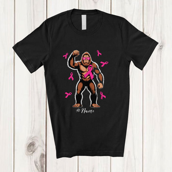 MacnyStore - Personalized Custom Name Bigfoot Pink Ribbon; Lovely Breast Cancer Awareness Bigfoot; Women Family T-Shirt