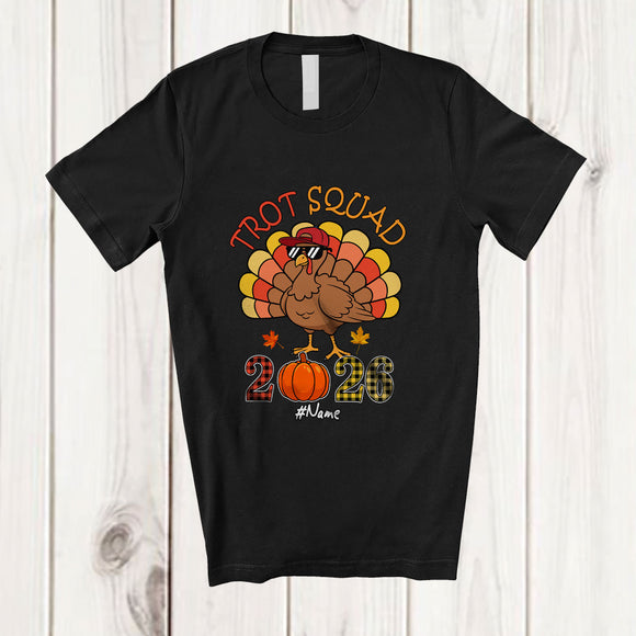 MacnyStore - Personalized Custom Name Trot Squad 2026; Happy Thanksgiving Turkey; Plaid Running Runner T-Shirt