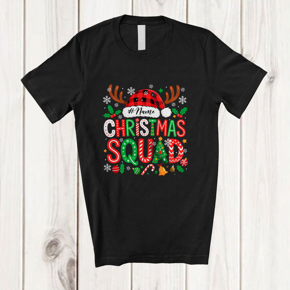 MacnyStore - Personalized Custom Name Christmas Squad; Awesome Plaid Santa Reindeer; Snow X-mas Family T-Shirt