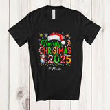 MacnyStore - Personalized Custom Name Family Christmas 2025; Merry X-mas Lights Snowing Santa Lover T-Shirt