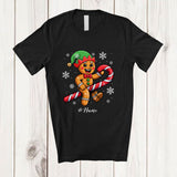 MacnyStore - Personalized Custom Name Elf Gingerbread Riding Candy Canes; Joyful Christmas Baking Baker T-Shirt