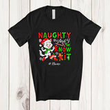 MacnyStore - Personalized Custom Name Naughty And I Know It; Humorous Christmas Santa Cat Lover T-Shirt