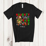 MacnyStore - Personalized Custom Name Naughty And I Know It; Humorous Christmas Santa Pug Lover T-Shirt