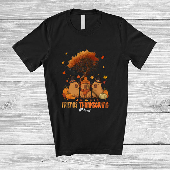 MacnyStore - Personalized Custom Name Friends Thanksgiving; Lovely Fall Autumn Tree Three Three Capybara T-Shirt