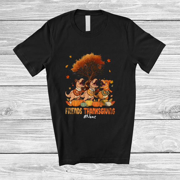 MacnyStore - Personalized Custom Name Friends Thanksgiving; Lovely Fall Autumn Tree Three Three T-Rex T-Shirt