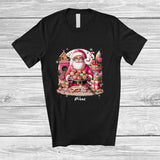MacnyStore - Personalized Custom Name Pink Santa Baking Cookies; Lovely Christmas Baker; Women Girl Family T-Shirt