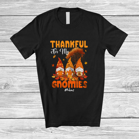 MacnyStore - Personalized Custom Name Thankful For My Gnomies; Wonderful Thanksgiving Tree Three Gnomes T-Shirt