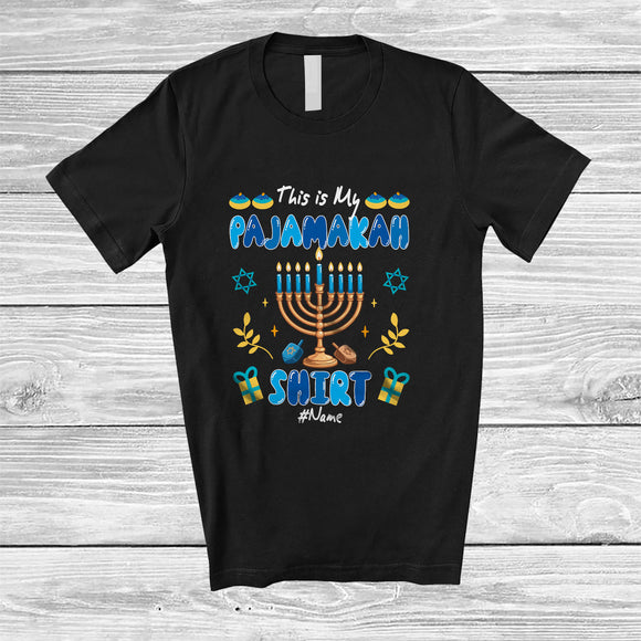 MacnyStore - Personalized Custom Name This Is My Pajamakah Shirt; Humorous Hanukkah Lights Pajama Family T-Shirt