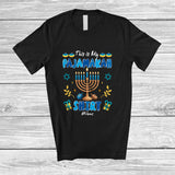 MacnyStore - Personalized Custom Name This Is My Pajamakah Shirt; Humorous Hanukkah Lights Pajama Family T-Shirt