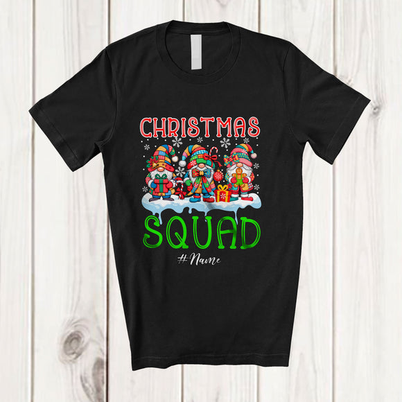 MacnyStore - Personalized Custom Name Christmas Squad; Amazing Christmas Three Gnomes Plaid; Family T-Shirt