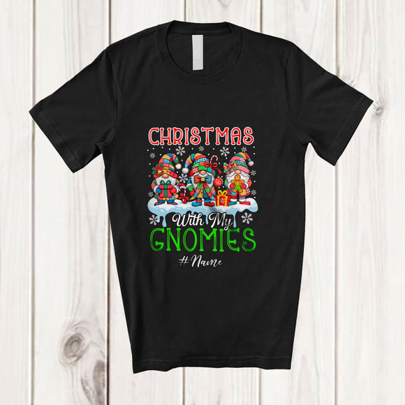 MacnyStore - Personalized Custom Name Christmas With My Gnomies; Amazing X-mas Three Gnomes Plaid; Family T-Shirt