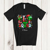 MacnyStore - Personalized Custom Name Elf Squad; Humorous Christmas Lights Elf Shoes Bowtie; Pajamas Family T-Shirt