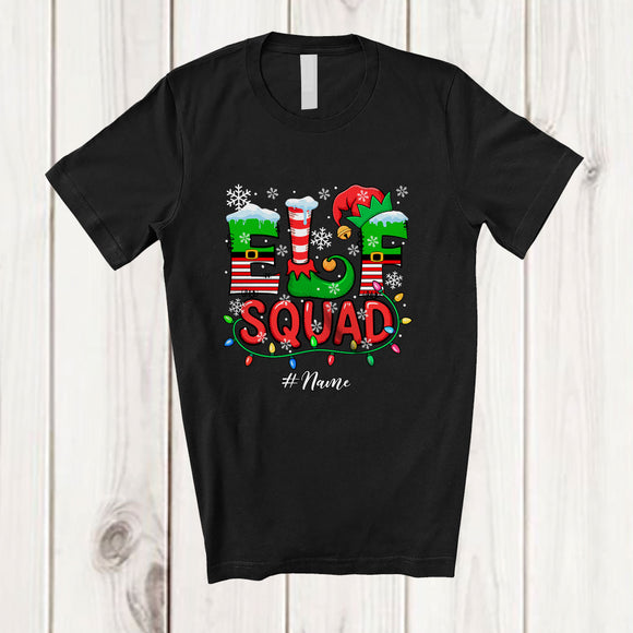 MacnyStore - Personalized Custom Name Elf Squad; Humorous Christmas Lights Elf Shoes Lover; Pajamas Family T-Shirt