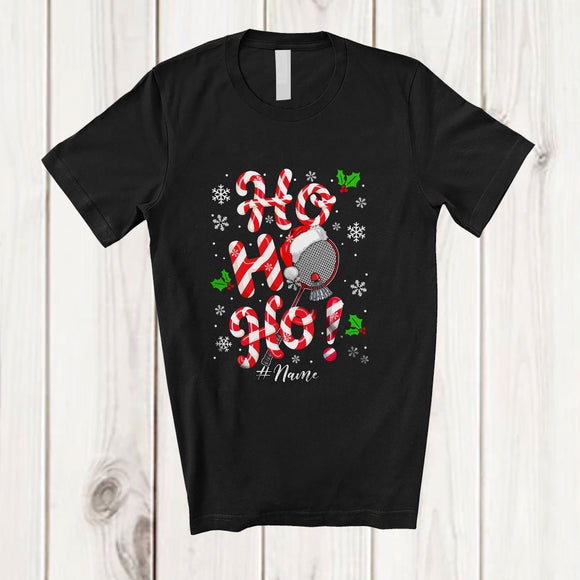 MacnyStore - Personalized Custom Name Ho3; Amusing Christmas Candy Canes Badminton Player Team; Family T-Shirt