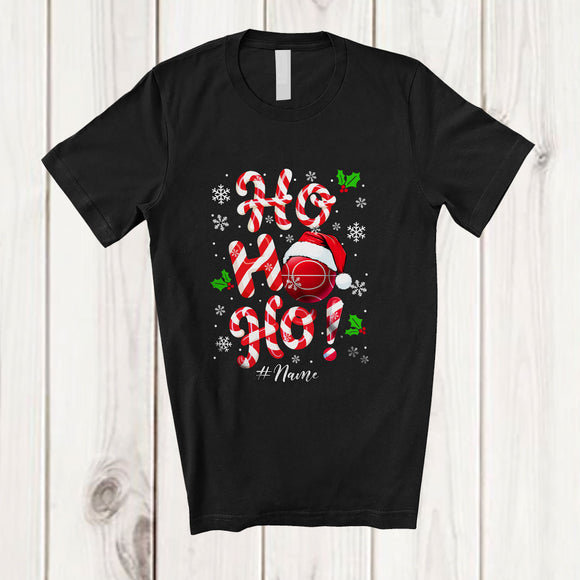 MacnyStore - Personalized Custom Name Ho3; Amusing Christmas Candy Canes Bocce Ball Player Team; Family T-Shirt