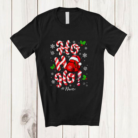 MacnyStore - Personalized Custom Name Ho3; Amusing Christmas Candy Canes Boxing Player Team; Family T-Shirt