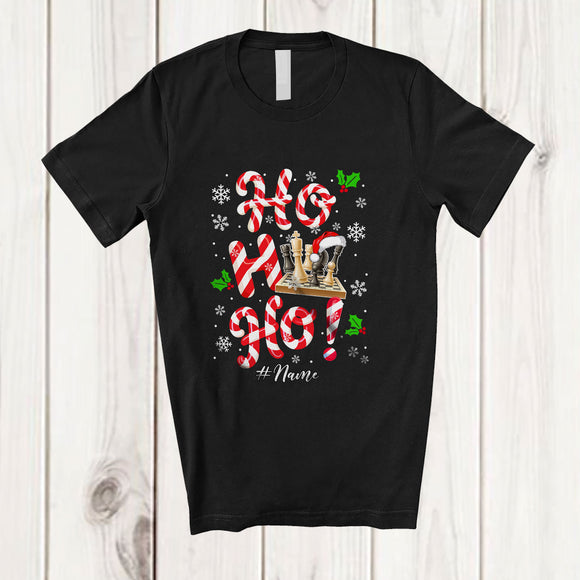 MacnyStore - Personalized Custom Name Ho3; Amusing Christmas Candy Canes Chess Player Team; Family T-Shirt