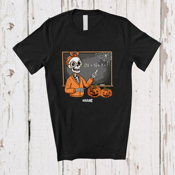 MacnyStore - Personalized Custom Name 67 Teacher; Scary Halloween Skeleton Six Seven; Math Students Teacher T-Shirt