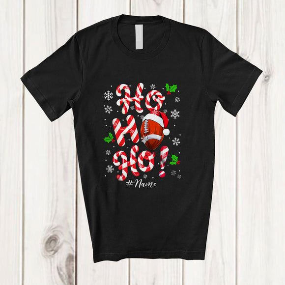 MacnyStore - Personalized Custom Name Ho3; Amusing Christmas Candy Canes Football Player Team; Family T-Shirt