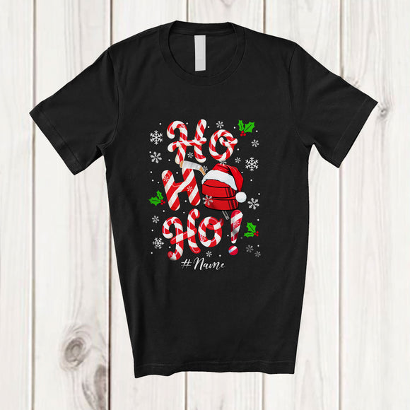 MacnyStore - Personalized Custom Name Ho3; Amusing Christmas Candy Canes Hockey Player Team; Family T-Shirt