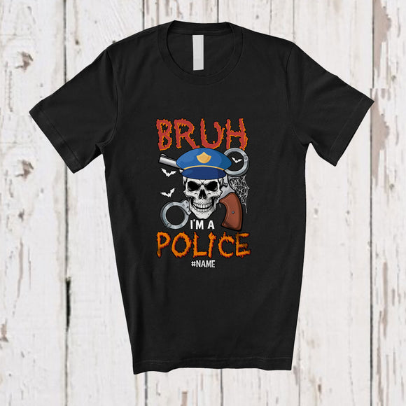 MacnyStore - Personalized Custom Name Bruh I'm A Police; Scary Halloween Police Skull Crossbone; Family T-Shirt