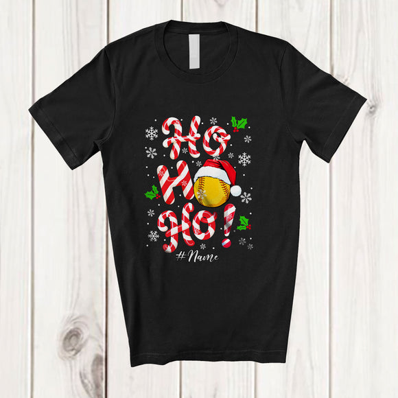 MacnyStore - Personalized Custom Name Ho3; Amusing Christmas Candy Canes Softball Player Team; Family T-Shirt