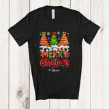 MacnyStore - Personalized Custom Name Merry Christmas; Lovely Three X-mas Trees Plaid; Family Group T-Shirt