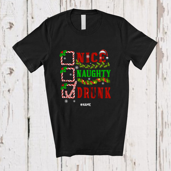 MacnyStore - Personalized Custom Name Nice Naughty Drunk; Amusing Christmas List Santa; Family Group T-Shirt