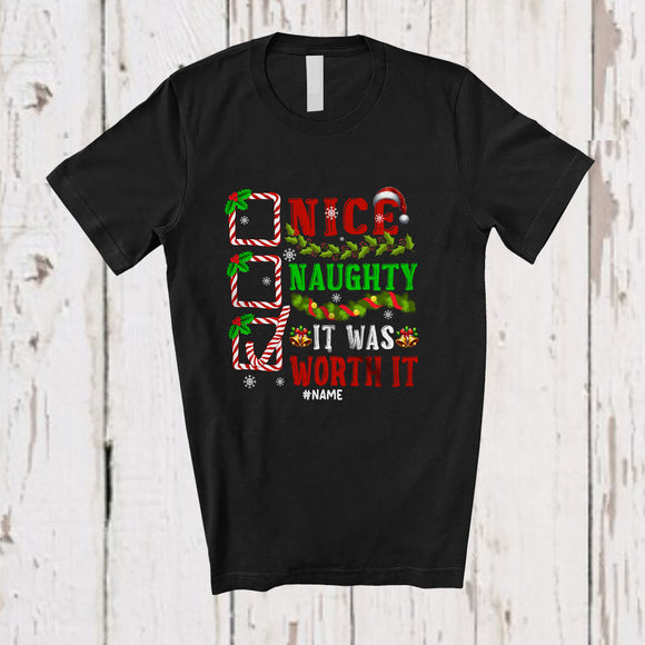MacnyStore - Personalized Custom Name Nice Naughty It Was Worth It; Amusing Christmas List Santa T-Shirt