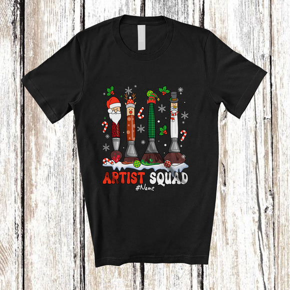 MacnyStore - Personalized Custom Name Artist Squad; Lovely Christmas Four Santa Elf Reindeer Brush; Family T-Shirt