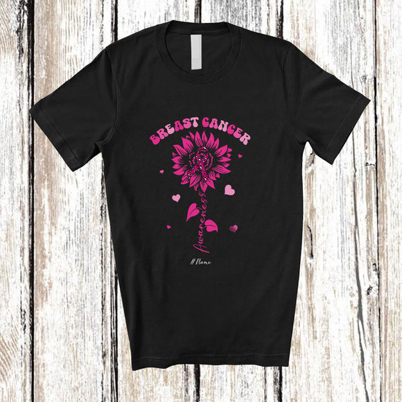 MacnyStore - Personalized Custom Name Breast Cancer Awareness; Lovely Sunflower Pink Ribbon; Family T-Shirt