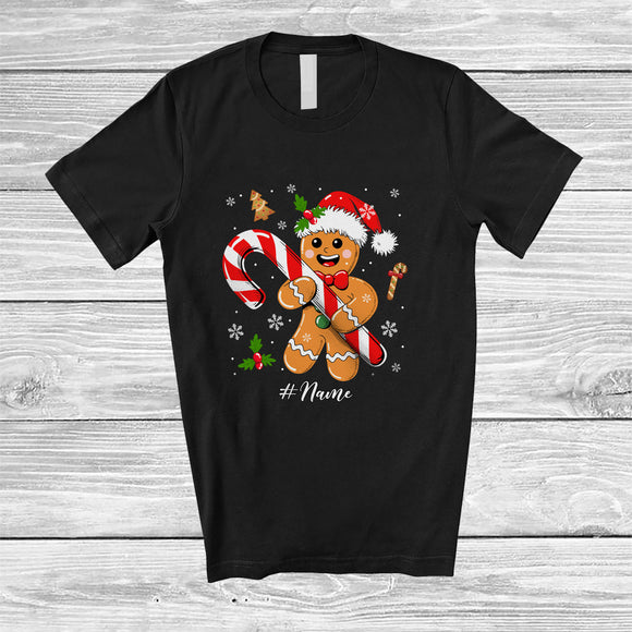 MacnyStore - Personalized Custom Name Gingerbread Holding Candy Canes; Lovely Christmas Baking Baker T-Shirt