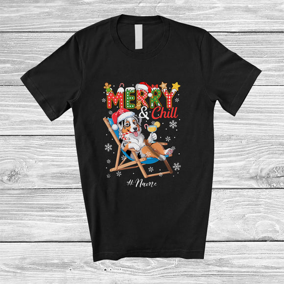 MacnyStore - Personalized Custom Name Merry And Chill; Lovely Christmas Holiday Vacation Santa Aussie T-Shirt