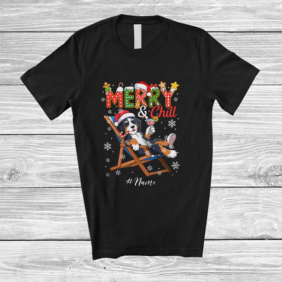 MacnyStore - Personalized Custom Name Merry And Chill; Lovely Christmas Holiday Vacation Santa Bernedoodles T-Shirt