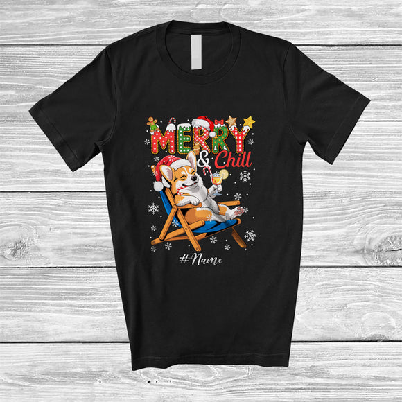 MacnyStore - Personalized Custom Name Merry And Chill; Lovely Christmas Holiday Vacation Santa Corgi T-Shirt
