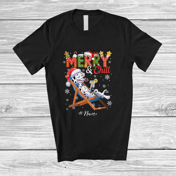 MacnyStore - Personalized Custom Name Merry And Chill; Lovely Christmas Holiday Vacation Santa Dalmatian T-Shirt