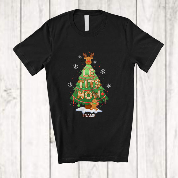 MacnyStore - Personalized Custom Name Let Tits Snow; Humorous Christmas Tree Gingerbread; Adult Family T-Shirt
