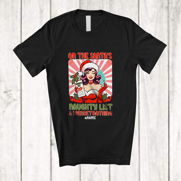 MacnyStore - Personalized Custom Name On The Santa's Naughty List; Lovely Christmas Santa Women Holiday T-Shirt