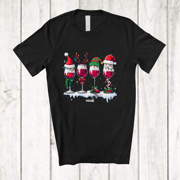 MacnyStore - Personalized Custom Name Santa Elf Reindeer Wine Glasses; Cheerful Christmas Drinking Drunker T-Shirt