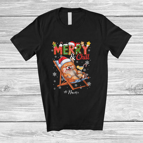 MacnyStore - Personalized Custom Name Merry And Chill; Lovely Christmas Holiday Vacation Santa Pomeranian T-Shirt