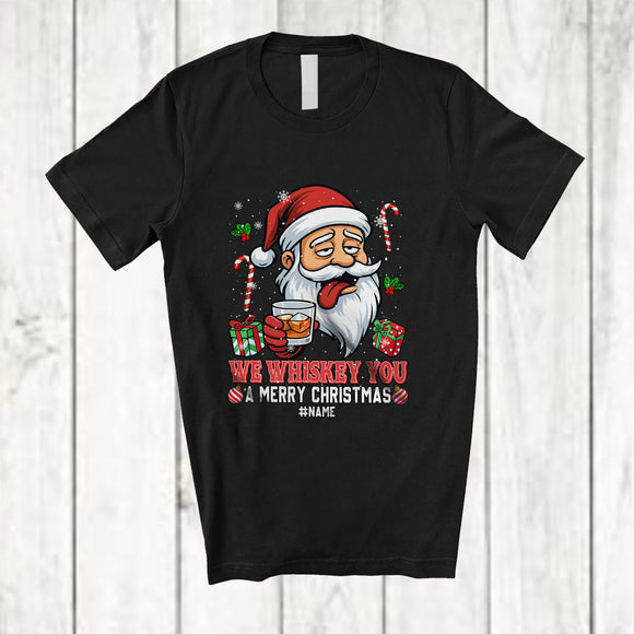 MacnyStore - Personalized Custom Name Whiskey You A Merry Christmas; Joyful Santa Face Drinking Drunker T-Shirt