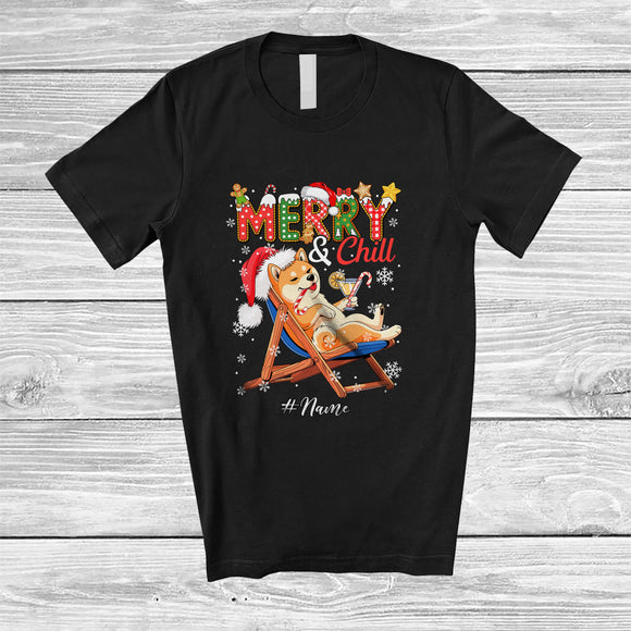 MacnyStore - Personalized Custom Name Merry And Chill; Lovely Christmas Holiday Vacation Santa Shiba Inu T-Shirt
