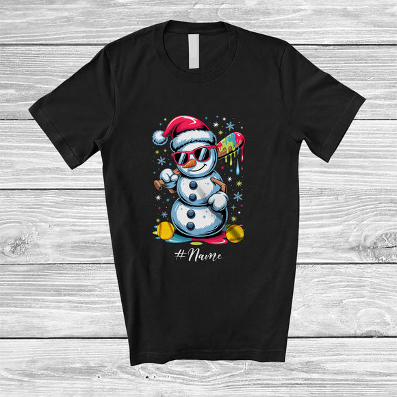 MacnyStore - Personalized Custom Name Snowman Playing Softball; Amazing Christmas Drip Softball Player Sport T-Shirt