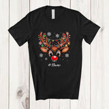 MacnyStore - Personalized Custom Name Christmas Reindeer Face; Joyful X-mas Lights Snowing Family T-Shirt