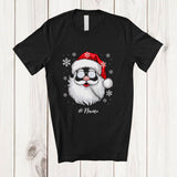 MacnyStore - Personalized Custom Name Christmas Santa Face; Joyful X-mas Lights Santa; Snowing Family T-Shirt