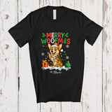 MacnyStore - Personalized Custom Name Merry Woofmas; Joyful Christmas Lights Santa Corgi Owner Family T-Shirt